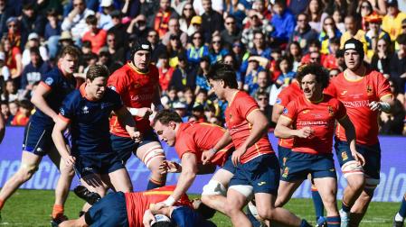 Un momento del partido España-Países Bajos de clasificación para el Mundial de Australia de Rugby 2027