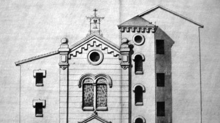 Alzado de la nueva fachada de la iglesia, todavía sin el remate del campanario, según el proyecto de Julián Arteaga de 1896
