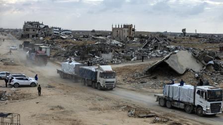 Camiones humanitarios en la Franja de Gaza
