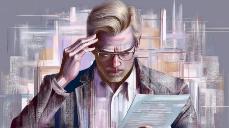 Ilustración de un hombre revisando los papeles