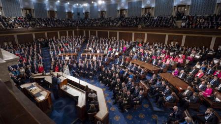 Donald Trump, durante su primer discurso ante el Senado y la Cámara de Representantes de su segundo mandato