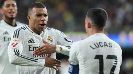 Mbappé y Lucas Vázquez celebran uno de los goles del Real Madrid