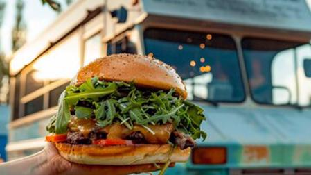 Una hamburguesa en un puesto de foodtruck