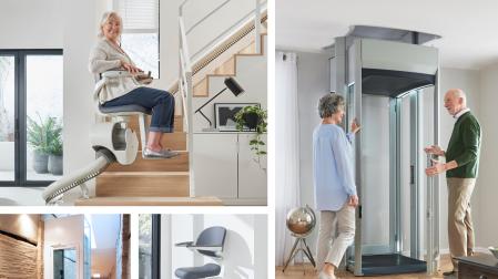 Algunas soluciones de accesibilidad de Imcalift, como los ascensores o las sillas salvaescaleras,
