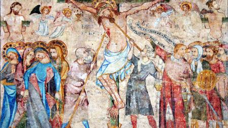 Mural del Refectorio de la Catedral de Pamplona con la representación del Calvario