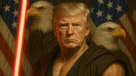 El presidente estadounidense, Donald Trump, caracterizado como un jedi de la saga cinematográfica 'Star Wars'