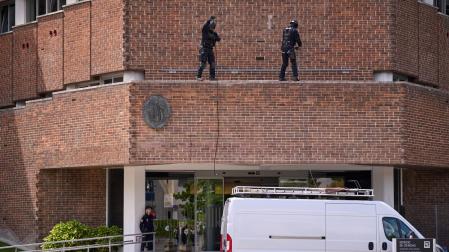 Exhibición de la Policía Nacional en la Facultad de Ciencias de la Universidad de Navarra con motivo del Día del Niño Hospitalizado./