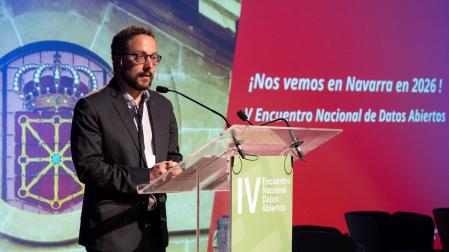 El director general de Presidencia y Gobierno Abierto, Joseba Asiáin, durante su intervención en el IV Cogreso Nacional de Datos Abiertos