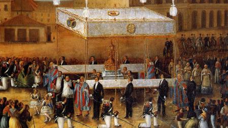 Lienzo de la procesión del Corpus en Pamplona, por Miguel Sanz Benito, 1849 /