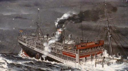 Una pintura que retrata el hundimiento del Príncipe de Asturias cerca de Brasil.