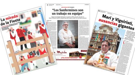 Portada y dos de las páginas del suplemento San Fermín 2025 de Diario de Navarra /