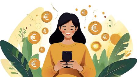 Ilustración de una mujer utilizando un teléfono móvil