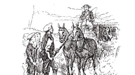 Partida de carlistas que detuvieron su carruaje entre Tafalla y Pamplona para cobrar un peaje a todos los viajeros