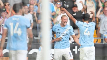 Erling Haaland celebra uno de sus goles