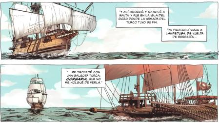 Una viñeta del cómic Espada y Pluma
