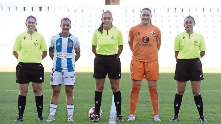 Silvia Hasenburg, Andrea López y Jakeline Velásquez, en un partido anterior del Espanyol-Huesca