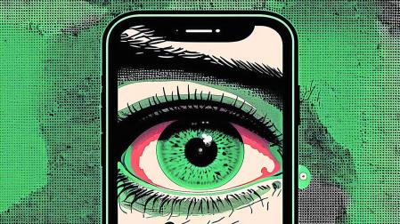 Ilustración generada con Inteligencia Artificial de un ojo en un teléfono inteligente