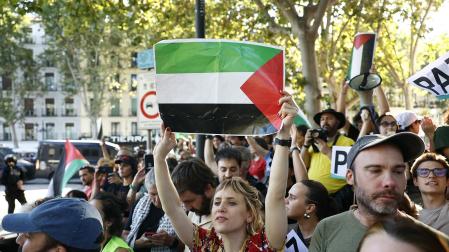 Foto de las protestas propalestinas que han ocasionado la suspensión de la Vuelta a España./