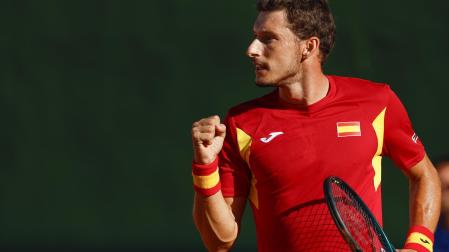 Pablo Carreño celebra una bola sobre el danés Elmer Moeller