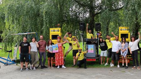 Este martes en la presentación del festival en la Ciudadela, representantes de Marabiyak Sound, el Consistorio pamplonés, la Navarra Music Commission, djs Kabia y la Gente Rodante