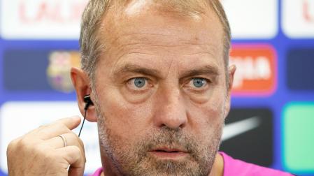 El entrenador del FC Barcelona, Hansi Flick, en la rueda de prensa de este sábado