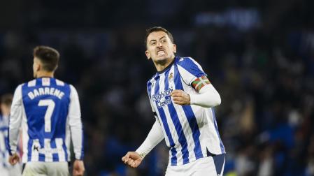 Oyarzabal celebra con rabia su gol ante el Mallorca