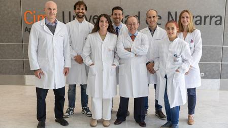 Alfonso Calvo, Sergio León, Nerea Otegui, Miguel Fernández de Sanmamed, Luis Montuenga, Diego Serrano, Miriam Redrado y Anna Vilalta, pertenecientes al grupo de investigación que ha desarrollado el estudio
