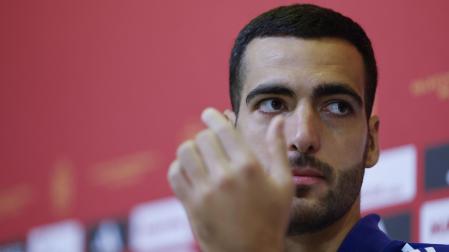 Mikel Merino, este viernes en la rueda de prensa de la selección española de fútbol