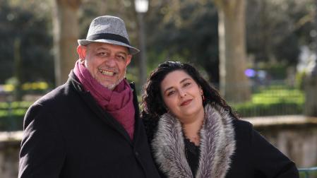 Nicolás Jiménez y Silvia Agüero, a finales de marzo en Pamplona antes de la presentación de 'El deber de resistir'