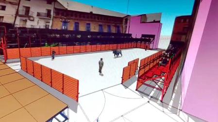 Imagen virtual de cómo será el nuevo perímetro vallado y las gradas de la futura plaza de toros desmontable de Ablitas