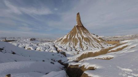 La borrasca Filomena ha dejado las Bardenas Reales de Navarra cubiertas de blanco