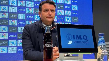 César Palacios, durante la rueda de prensa de balance de temporada del Eibar