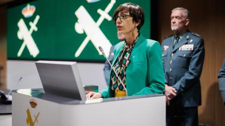 La directora general de la Guardia Civil, María Gámez, en la rueda de prensa para presentar su dimisión al frente del Instituto Armado