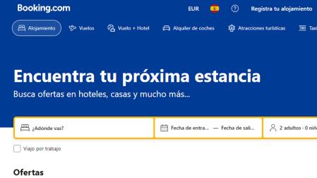 Navegador de la web de viajes Booking