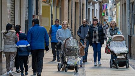 Personas paseando y haciendo compras en el centro de Estella