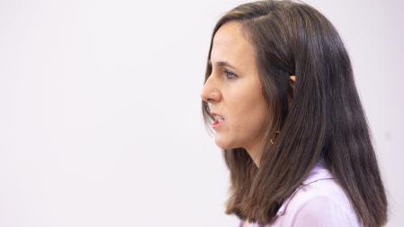 La líder de Podemos, Ione Belarra, durante una rueda de prensa anterior