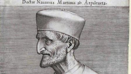 Un grabado con la imagen de Martín de Azpilcueta conservado en la Biblioteca Nacional de Austria.