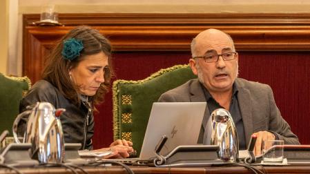 Joxe Abaurrea (EH Bildu), durante el pleno del Ayuntamiento de Pamplona