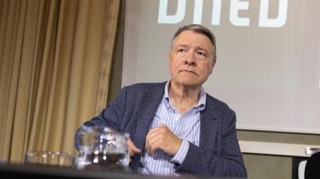 Jordi Sevilla, durante su intervención en una jornada sobre cohesión social celebrada en UNED Tudela