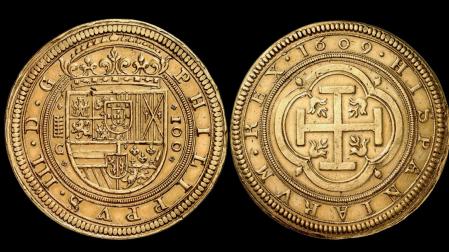 Anverso y reverso del centén de 1609
