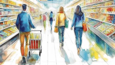 Ilustración de personas en el supermercado