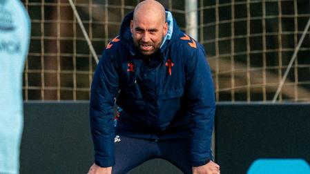 Claudio Giráldez durante un entrenamiento anterior del Celta