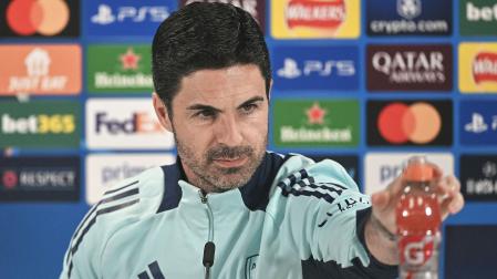 El entrenador del Arsenal, Mikel Arteta, durante la rueda de prensa previa al choque entre su equipo y el Real Madrid en Champions /