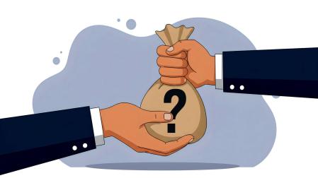 Ilustración de dos personas intercambiando dinero