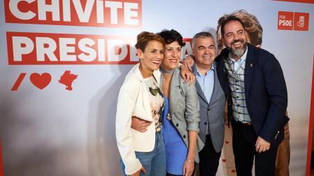 26 de mayo de 2023, acto de fin de campaña del PSN, con María Chivite, Elma Saiz, Santos Cerdán y Ramón Alzórriz