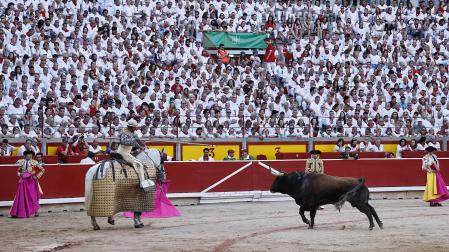 Imágenes de la corrida del 9 de julio con toros de Álvaro Núñez para los diestros Morante de la Puebla, Andrés Roca Rey y Tomás Rufo /