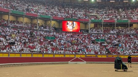 Besos robados con la kisscam de la plaza de toros antes del encierro del 12 de julio /