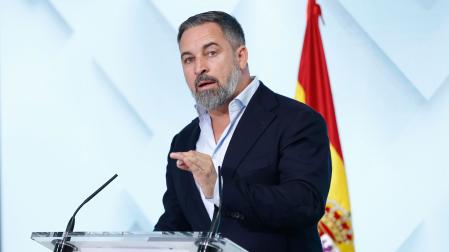 El líder de VOX, Santiago Abascal en rueda de prensa tras la reunión del Comité de Acción Política de Vox, este lunes