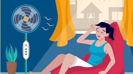 Ilustración de una mujer con el aire acondicionado encendido