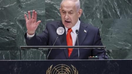 Benjamín Netanyahu, durante su intervención en la Asamblea General de la ONU